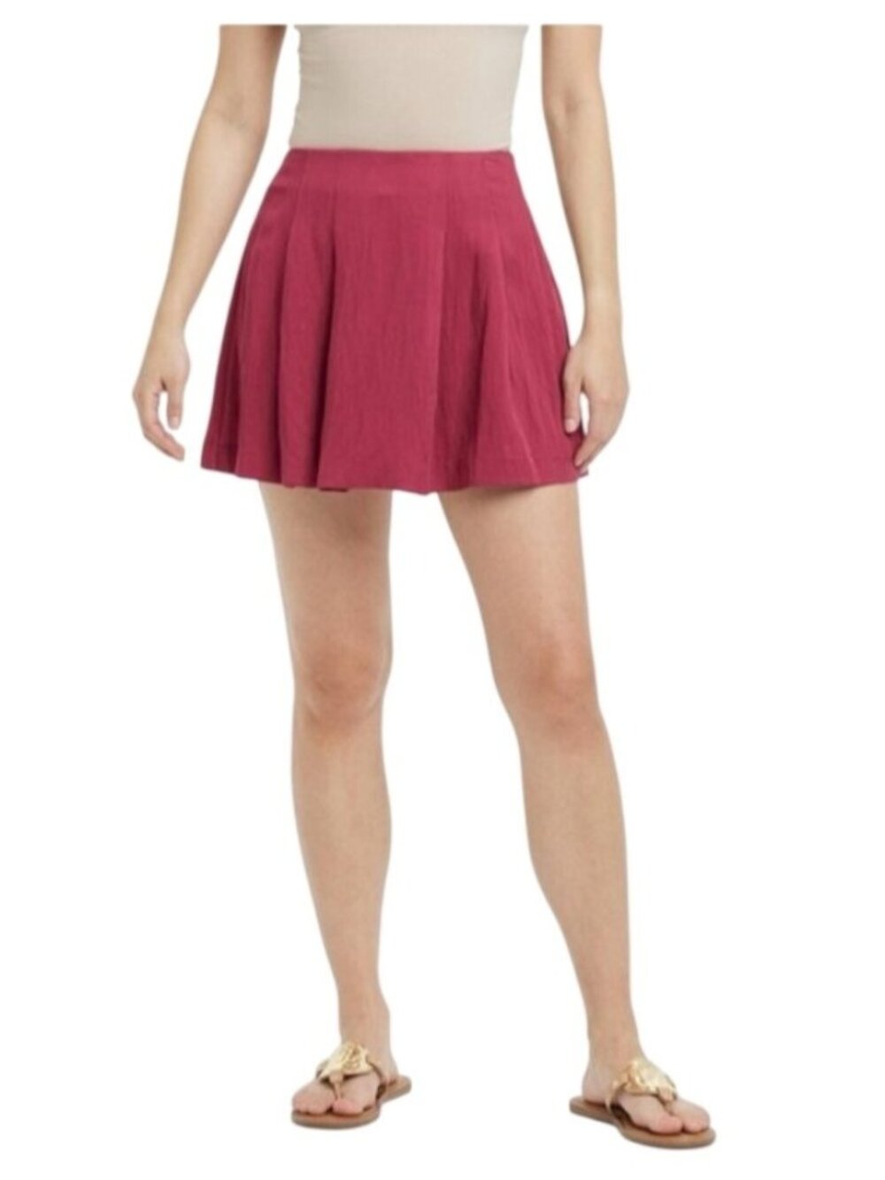 A New Day Women's Burgundy Pleated Skort Size 12 With Side Zipper Closure